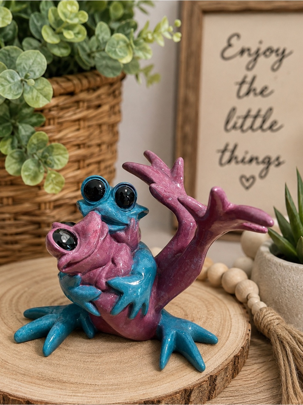 Handcrafted Blue & Purple Frog Figurine Decorative Accent
